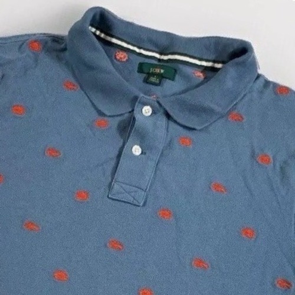 J.Crew Polo Oarsman Mens L Blue Shirt Embroidered Crab Lobster Cotton Nautical